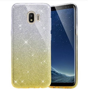 Луксозен силиконов гръб ТПУ с брокат за Samsung Galaxy J4 Plus 2018 J415F преливащ сребристо към златно